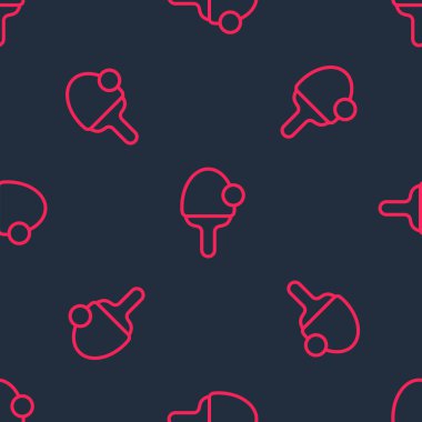 Masa tenisi ikonunu oynamak için kırmızı hat raketi siyah arka planda izole edilmiş pürüzsüz desen. Vektör.