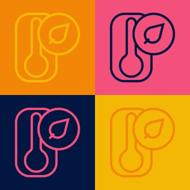 Popüler sanat çizgisi Meteoroloji termometresi ısı ve soğuk ikonu renk arkaplanında izole ediyor. Termometre termometresi sıcak ya da soğuk hava gösteriyor. Vektör.