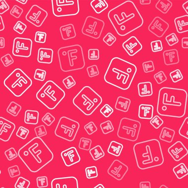 White line Fahrenheit icon isolated seamless pattern on red background. Vector.
