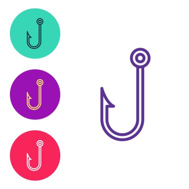 Olta kancası simgesini beyaz arkaplanda ayır. Balık oltası. Simgeleri renklendirin. Vektör.