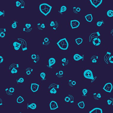 Set Life insurance in hand Lifebuoy with shield and Location on seamless pattern. Vector.