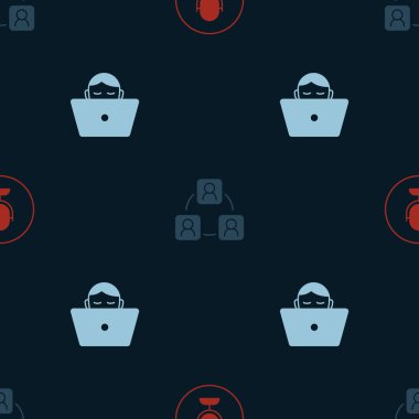 Set Microphone Meeting and Freelancer on seamless pattern. Vector.