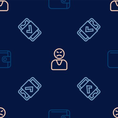 Set line Wallet Mobile shopping and Angry customer on seamless pattern. Vector.
