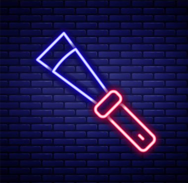 Glowing neon line Beekeeping uncapping knife icon isolated on brick wall background. Tool of the beekeeper. Colorful outline concept. Vector.