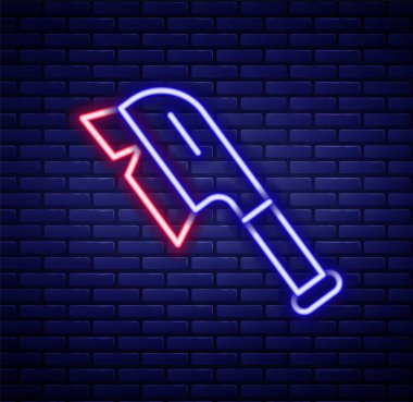 Temizlik simgesi için parlayan neon hat fırçası tuğla duvar arka planında izole edildi. Temizlik hizmeti konsepti. Renkli taslak konsepti. Vektör.