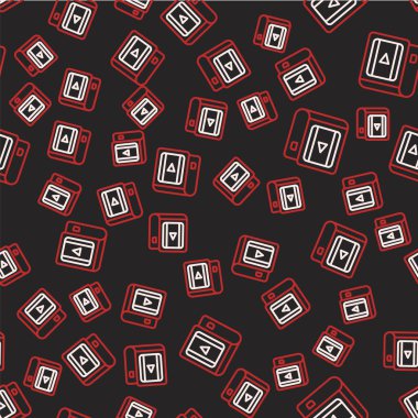 Line Book about cinema icon isolated seamless pattern on black background. Vector.