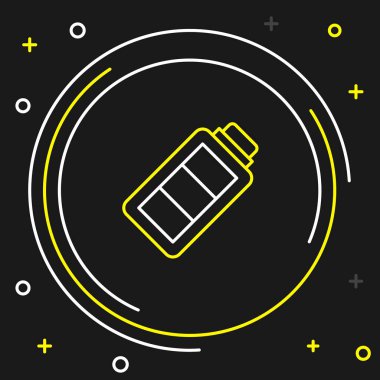 Çizgi Batarya şarj seviyesi göstergesi simgesi siyah arkaplanda izole edildi. Renkli taslak konsepti. Vektör.