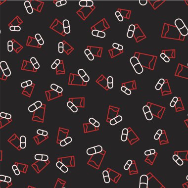 Çizgi uyku hapı ikonu siyah arkaplanda izole edilmiş kusursuz desen. Vektör.