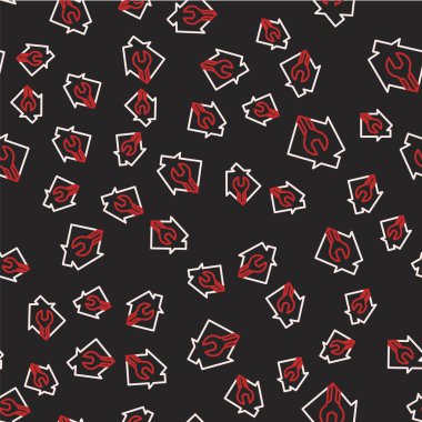 Line House or home with wrench spanner icon isolated seamless pattern on black background. Adjusting, service, setting, maintenance, repair, fixing. Vector.