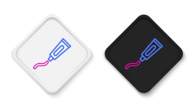 Beyaz zemin üzerinde izole edilmiş diş macunu simgesi çizgi tübü. Renkli taslak konsepti. Vektör.