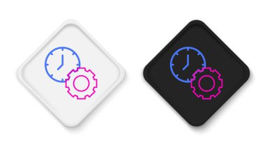 Çizgi Zaman yönetim simgesi beyaz arkaplanda izole edildi. Saat ve vites tabelası. Üretkenlik sembolü. Renkli taslak konsepti. Vektör.