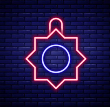 Glowing neon line Christmas toy icon isolated on brick wall background. Merry Christmas and Happy New Year. Colorful outline concept. Vector.