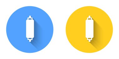 White Rolling pin icon isolated with long shadow background. Circle button. Vector.