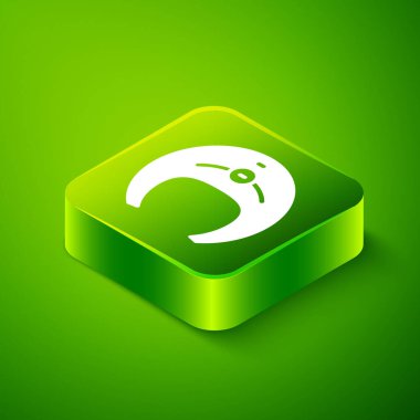 Isometric Fish biftek ikonu yeşil arka planda izole edilmiş. Yeşil kare düğmesi. Vektör.