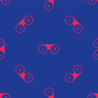 Red Contact lens container icon isolated seamless pattern on blue background. Eyesight care, lens hygiene container. Vector.
