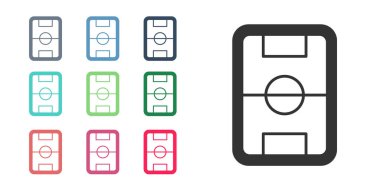 Siyah futbol ya da futbol sahası ikonu beyaz arka planda izole edilmiş. Simgeleri renklendirin. Vektör.