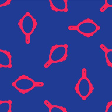 Red Magic hand mirror icon isolated seamless pattern on blue background. Vector.