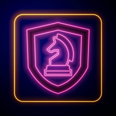 Parlayan neon satranç simgesi siyah arkaplanda izole edildi. İş stratejisi. Oyun, yönetim, finans. Vektör.