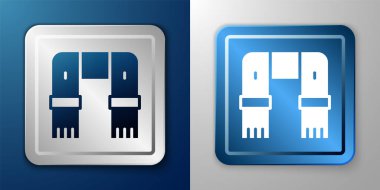 White Winter scarf icon isolated on blue and grey background. Silver and blue square button. Vector.