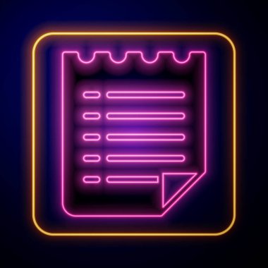 Glowing neon Wish list template icon isolated on black background. Vector.