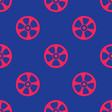 Red Alloy wheel for car icon isolated seamless pattern on blue background. Vector.