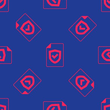 Kırmızı Sözleşme, kalkan simgesi ile mavi arka planda izole edilmiş kusursuz desen. Sigorta konsepti. Güvenlik, güvenlik, koruma, konsept koruma. Vektör.