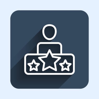 White line Actor star icon isolated with long shadow background. Blue square button. Vector.
