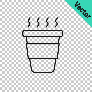 Siyah çizgi kahve fincanı şeffaf arka planda izole edilmiş bir ikon haline gelecek. Vektör.