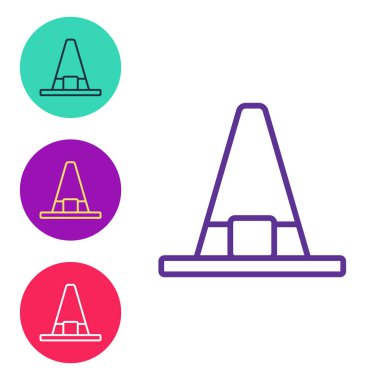 Cadı şapkası simgesi beyaz arkaplanda izole edildi. Mutlu Cadılar Bayramı Partisi. Simgeleri renklendirin. Vektör.