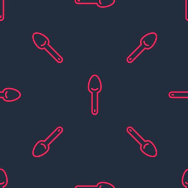 Kırmızı çizgi kaşığı simgesi siyah arkaplandaki kusursuz deseni izole etti. Mutfak aletleri. Çatal bıçak seti. Vektör.