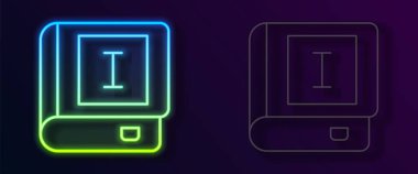 Parlayan neon çizgi Kitap simgesi siyah arkaplanda izole edildi. İlk cilt. Vektör.