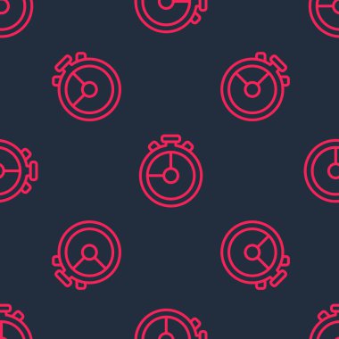 Kırmızı çizgi Stopwatch simgesi siyah arkaplanda izole edilmiş. Zaman göstergesi. Kronometre işareti. Vektör.