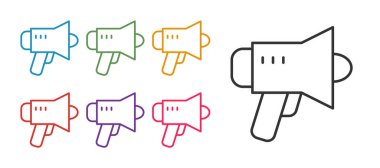 Beyaz arkaplanda Megafon simgesini ayır. Sözcü işareti. Simgeleri renklendirin. Vektör.