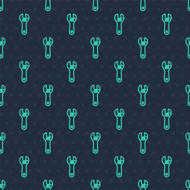 Green line Adjustable wrench icon isolated seamless pattern on blue background. Vector.