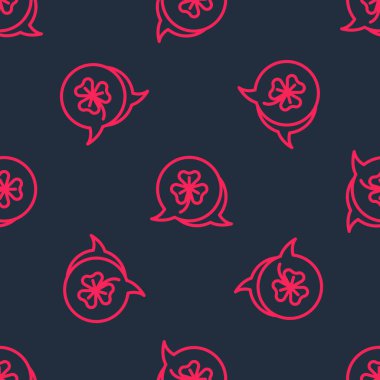 Kırmızı çizgi Yonca folyo yaprağı simgesi siyah arkaplanda izole edilmiş. Aziz Patrick gününüz kutlu olsun. Ulusal İrlanda bayramı. Vektör.