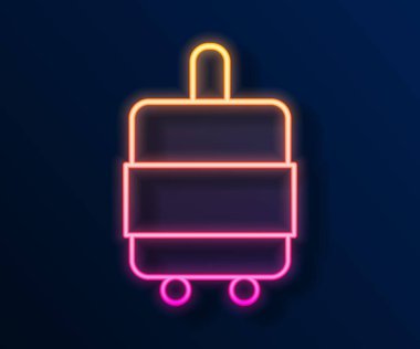 Parlayan neon hattı seyahat simgesi bavulu siyah arkaplanda izole edildi. Seyahat bagaj tabelası. Seyahat bagaj ikonu. Vektör.