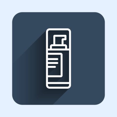 White line Shaving gel foam icon isolated with long shadow background. Shaving cream. Blue square button. Vector.