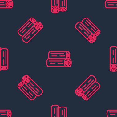 Kırmızı çizgi tahta kütük simgesi siyah arkaplanda izole edilmiş kusursuz desen. Yakacak odun yığını. Vektör.