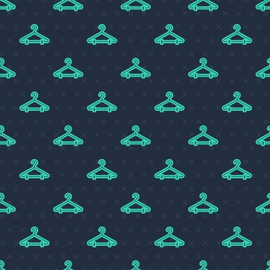 Yeşil çizgi elbise askısı ikonu mavi arka planda izole edilmiş pürüzsüz desen. Vestiyer ikonu. Kıyafet servis sembolü. Çamaşır askı tabelası. Vektör.