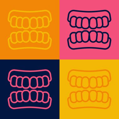 Popüler sanat eseri protez model simgesi renk arkaplanında izole edildi. Üst çenenin dişleri. Diş konsepti. Vektör.