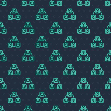 Yeşil çizgi Buluşma simgesi mavi arkaplanda izole edilmiş kusursuz desen. İş ekibi toplantısı, tartışma konsepti, analiz, içerik stratejisi. Sunum konferansı. Vektör.