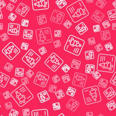 White line Christmas postcard icon isolated seamless pattern on red background. Merry Christmas and Happy New Year. Vector.