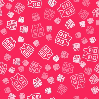 Beyaz çizgili balıkçı ceketi ikonu kırmızı arka planda izole edilmiş pürüzsüz desen. Balıkçı yeleği. Vektör.