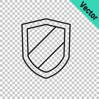 Siyah çizgi kalkan simgesi şeffaf arkaplanda izole edildi. Gardiyan. Güvenlik, güvenlik, koruma, gizlilik kavramı. Vektör.