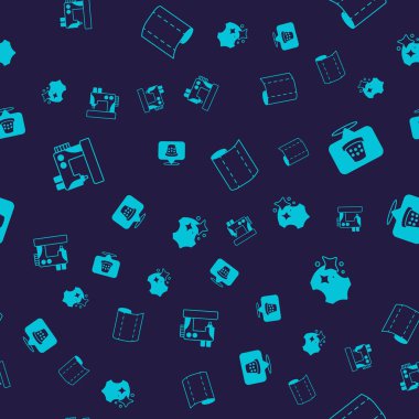 Set Sewing machine Thimble for sewing Textile fabric roll and Leather on seamless pattern. Vector.