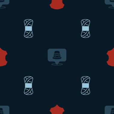 Set Leather Thimble for sewing and Yarn on seamless pattern. Vector.