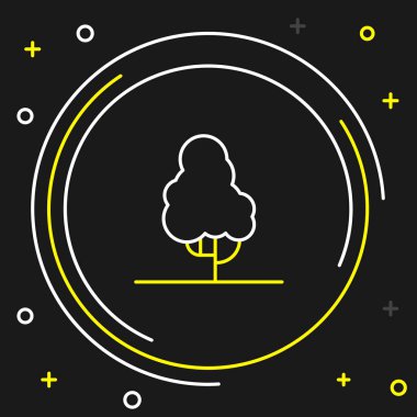 Çizgi ağacı simgesi siyah arkaplanda izole edildi. Tarım fabrikası. Organik tarım ürünü. Meyve bahçesi. Bahçe teması. Renkli taslak konsepti. Vektör