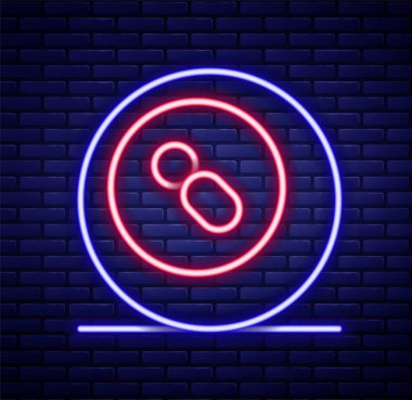 Parlak neon hattı bilardo topu 8 numaralı ikon tuğla duvar arkasında izole edilmiş. Renkli taslak konsepti. Vektör