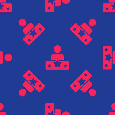 Red Actor star icon isolated seamless pattern on blue background.  Vector
