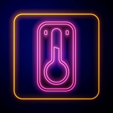 Glowing neon Coffee thermometer icon isolated on black background.  Vector